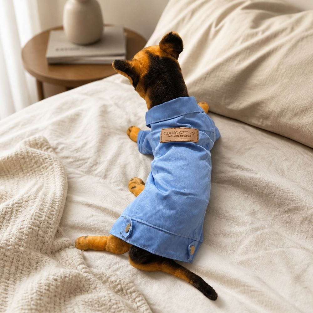 Liang Chong Blue‎ Canvas Dog Jacket with D-Ring and Snap Buttons Size